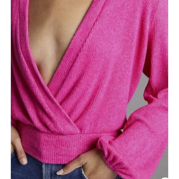 NEW Anthropologie Amadi Pink Cozy Comfy Surplice Top - Small - Picture 7 of 9